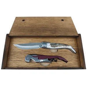 Navaja Ciervo Caja Madera Sacacorchos