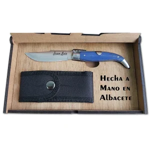 Navaja Mikarta Azul en Caja Madera Funda