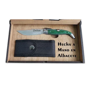 Navaja Mikarta Verde en Caja Madera Funda
